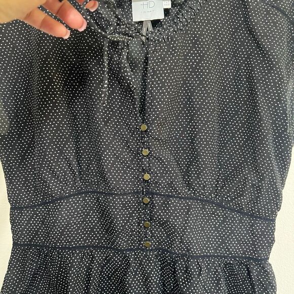 Anthropologie HD in Paris Black Polka Dot Peplum Blouse 8 Women - Picture 4 of 10